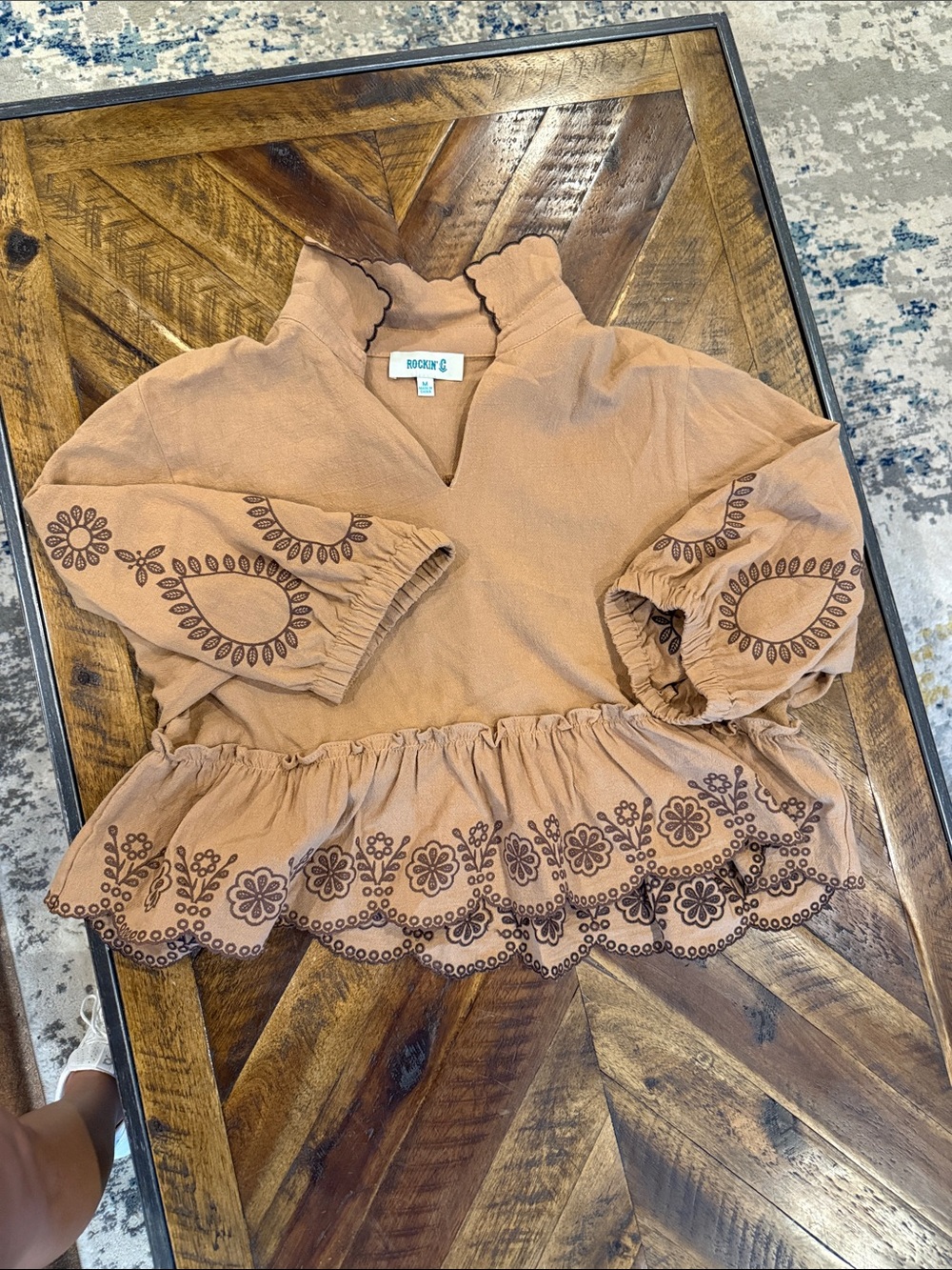 Girls' Peach Embroidered Peplum Blouse by Rockin G